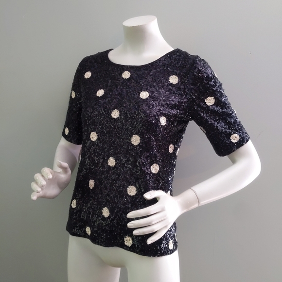J Crew B&W Sequin Polka Dot Pullover Crewneck Shirt S - Picture 3 of 6